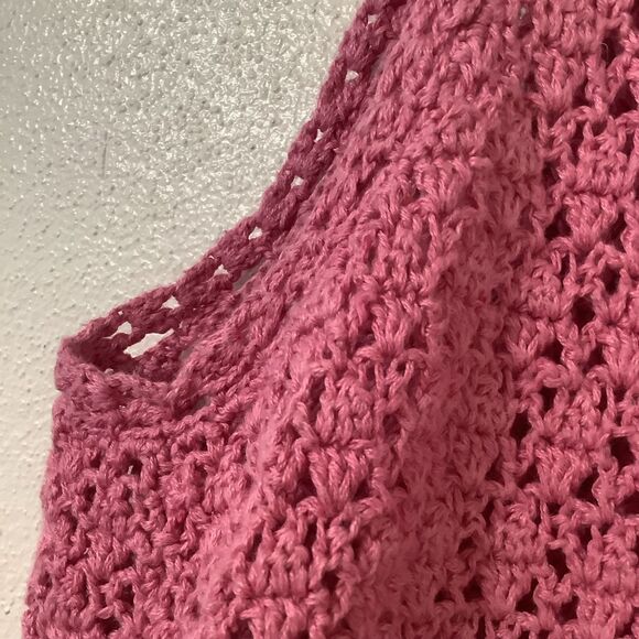 Vintage Pink Knitted Cottagecore Granny Linen Cotton Autumn Fall Casual Vest L - Picture 10 of 10